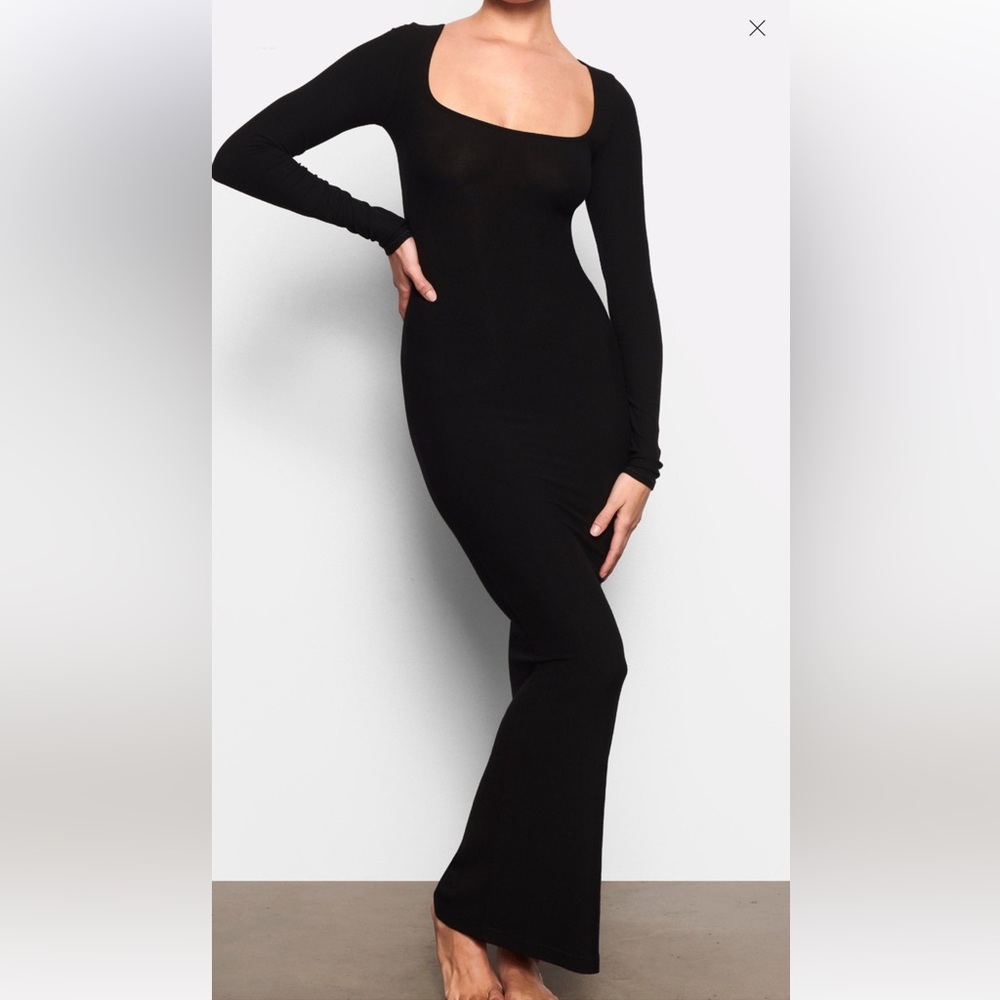 SKIMS Black Long Sleeve Maxi Dress